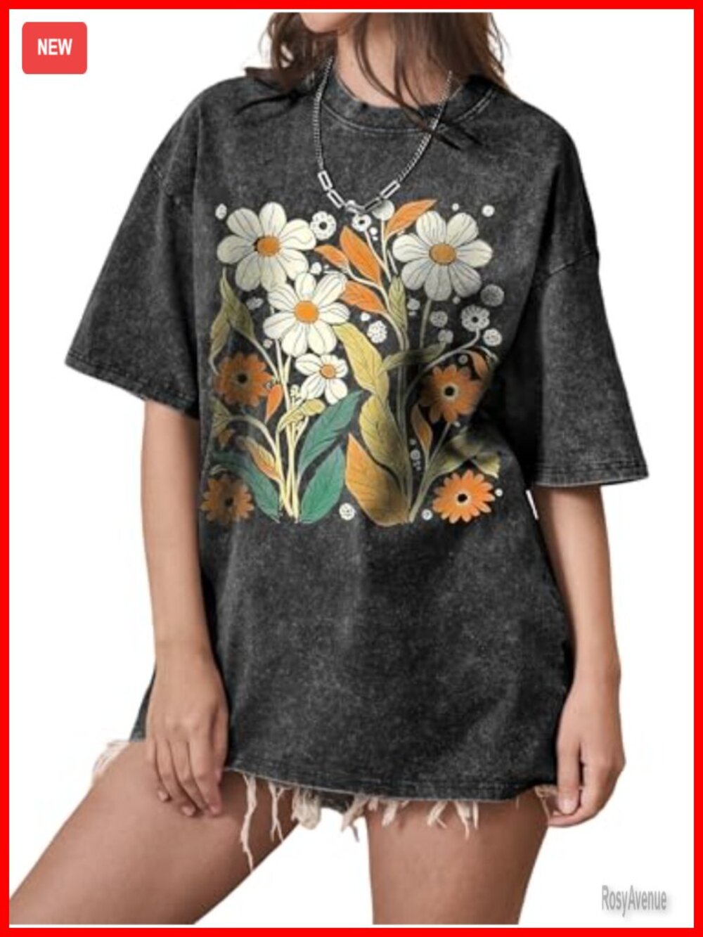 Oversized Flower Graphic T Shirt Short Sleeve Crew Neck Casual Tee